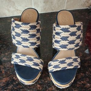 Tory Burch Navy and Tan Wedge